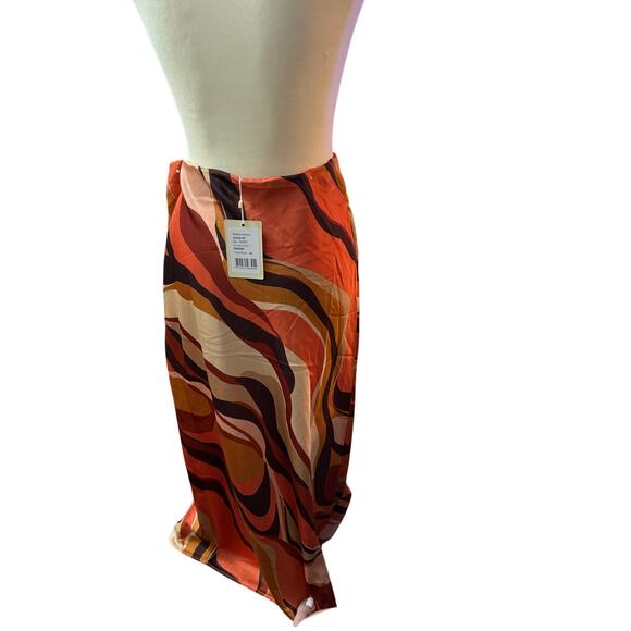 See you Soon Retro Abstract Print Maxi Skirt –Orange, Brown & Mustard Swirl - Picture 2 of 4